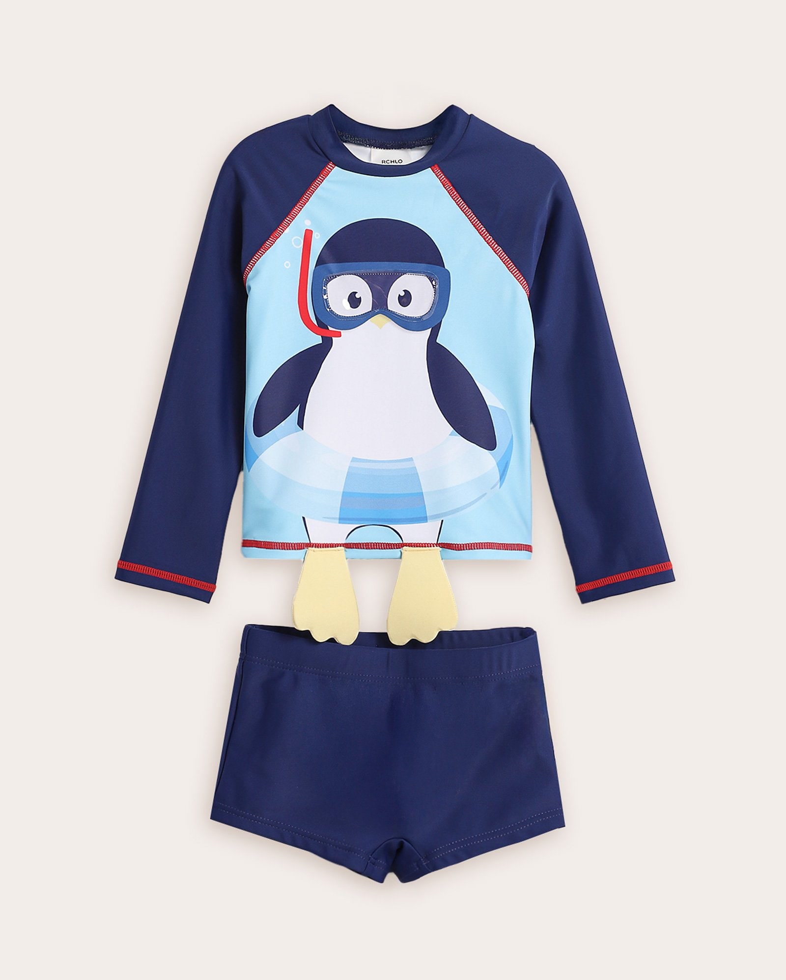 Conjunto de praia infantil Pinguim 1-4A - azul