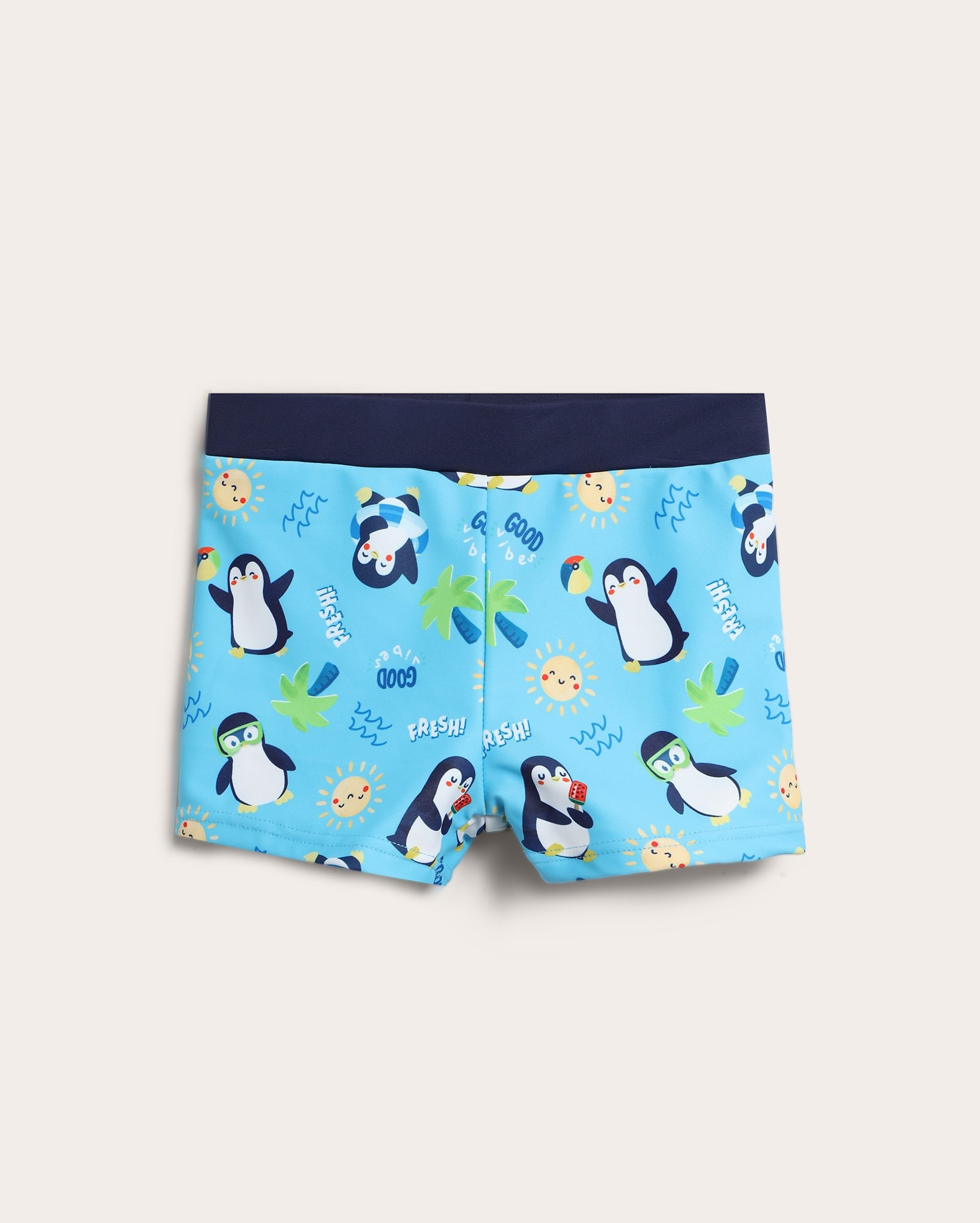 Sunga infantil boxer com pinguins 1-4A - azul