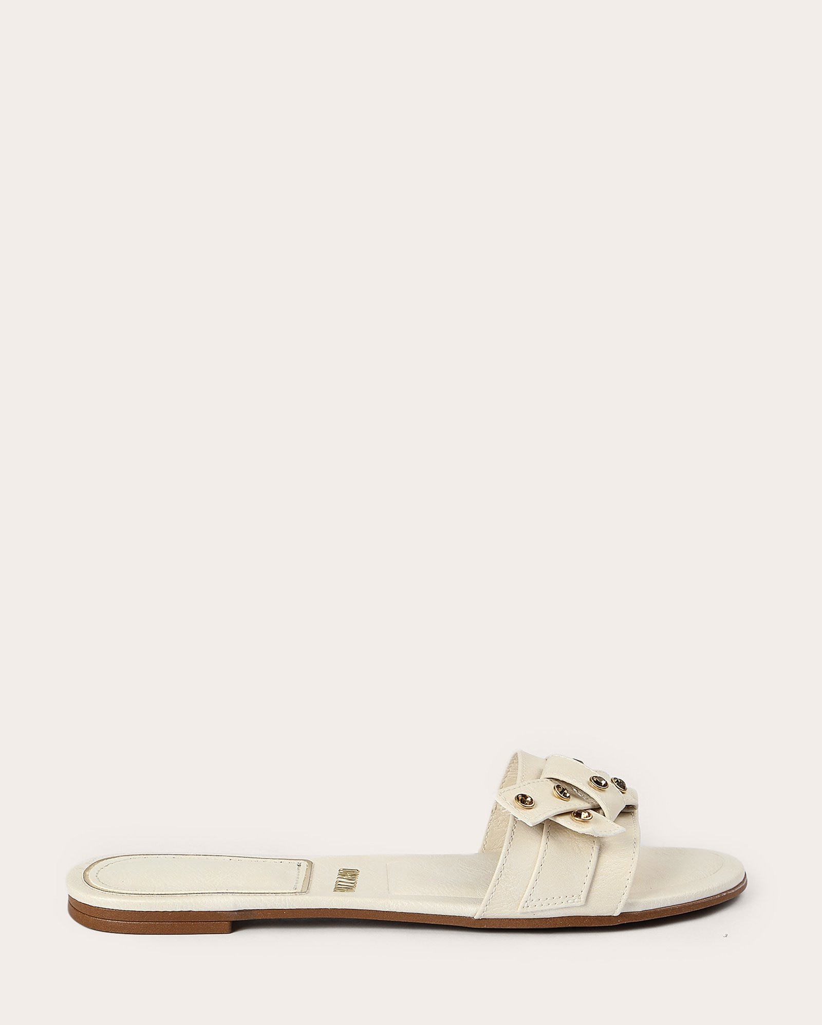 Sandália rasteira feminina com pedrarias - Off-white | Vizzano