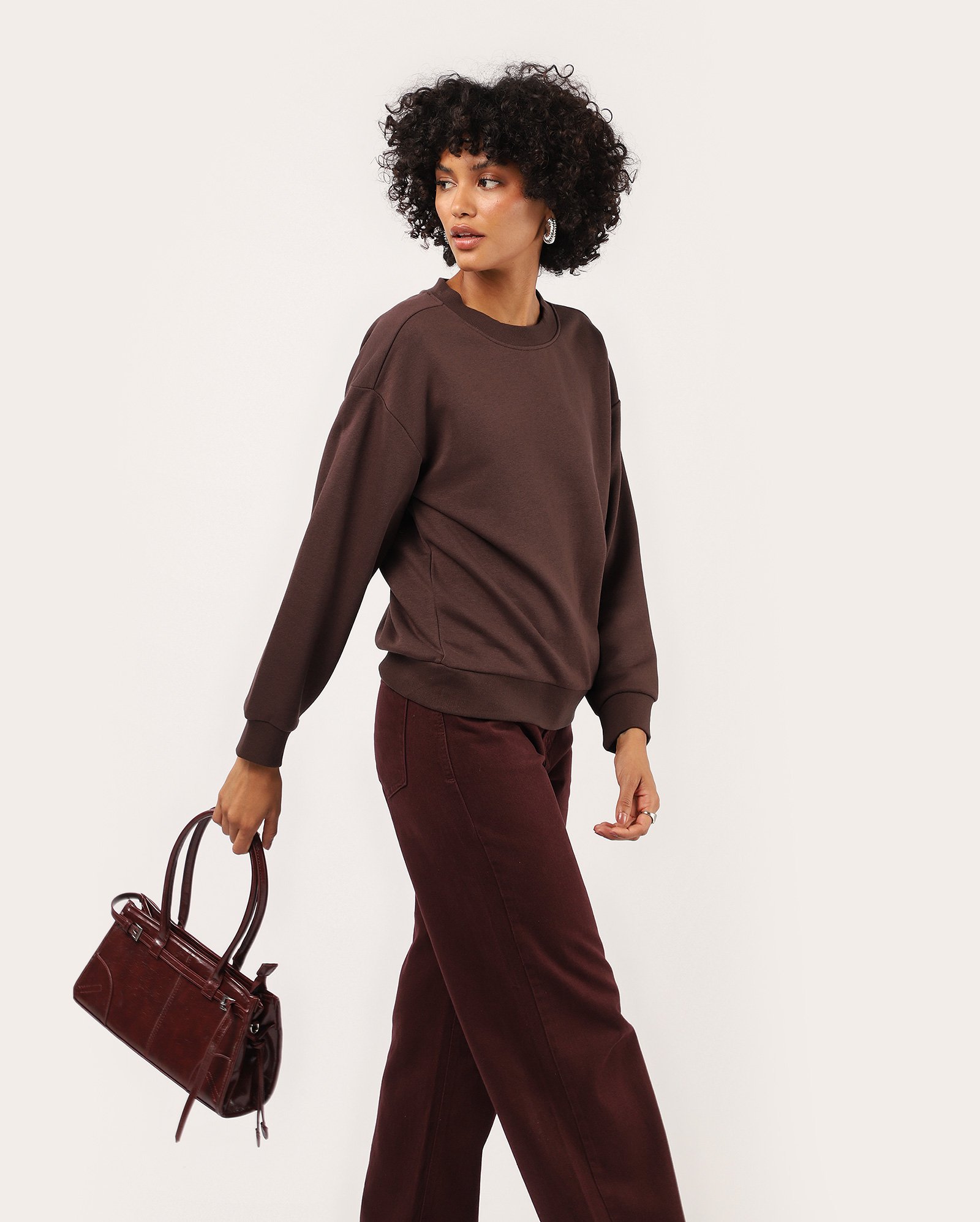 Blusa de moletom feminina ampla - Marrom