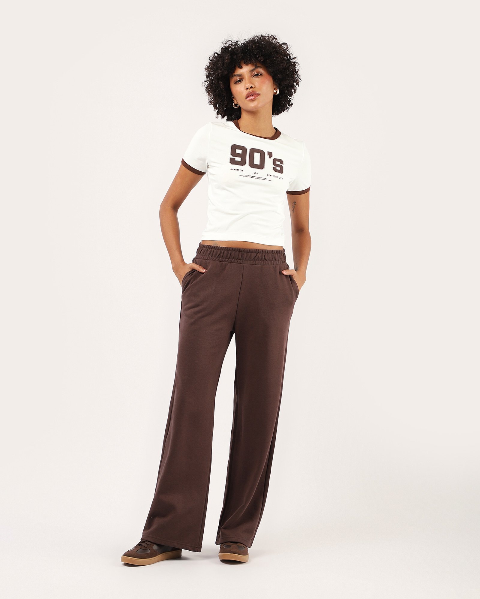 Calça de moletom feminina pantalona - Marrom