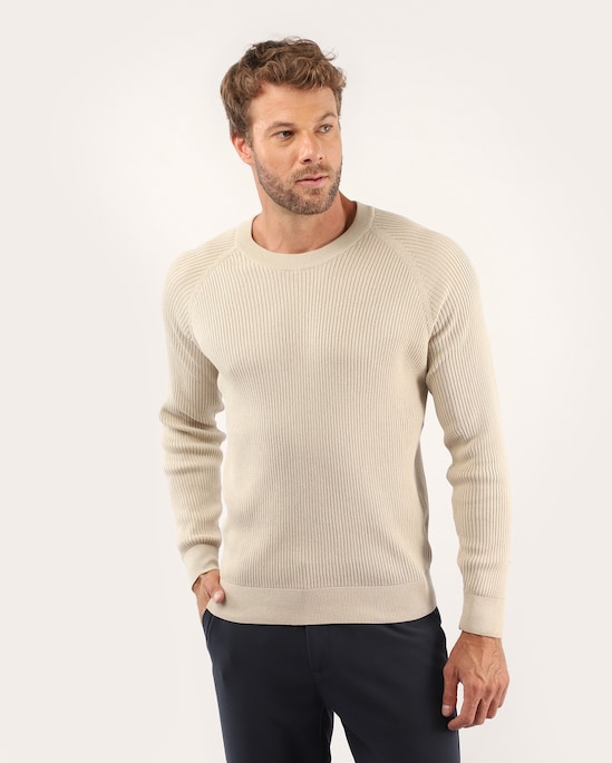 Suéter masculino de tricot canelado - Bege