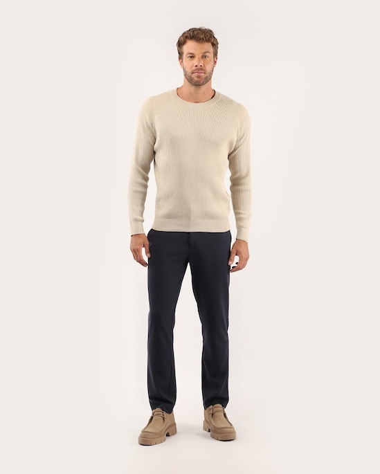 Suéter masculino de tricot canelado - Bege