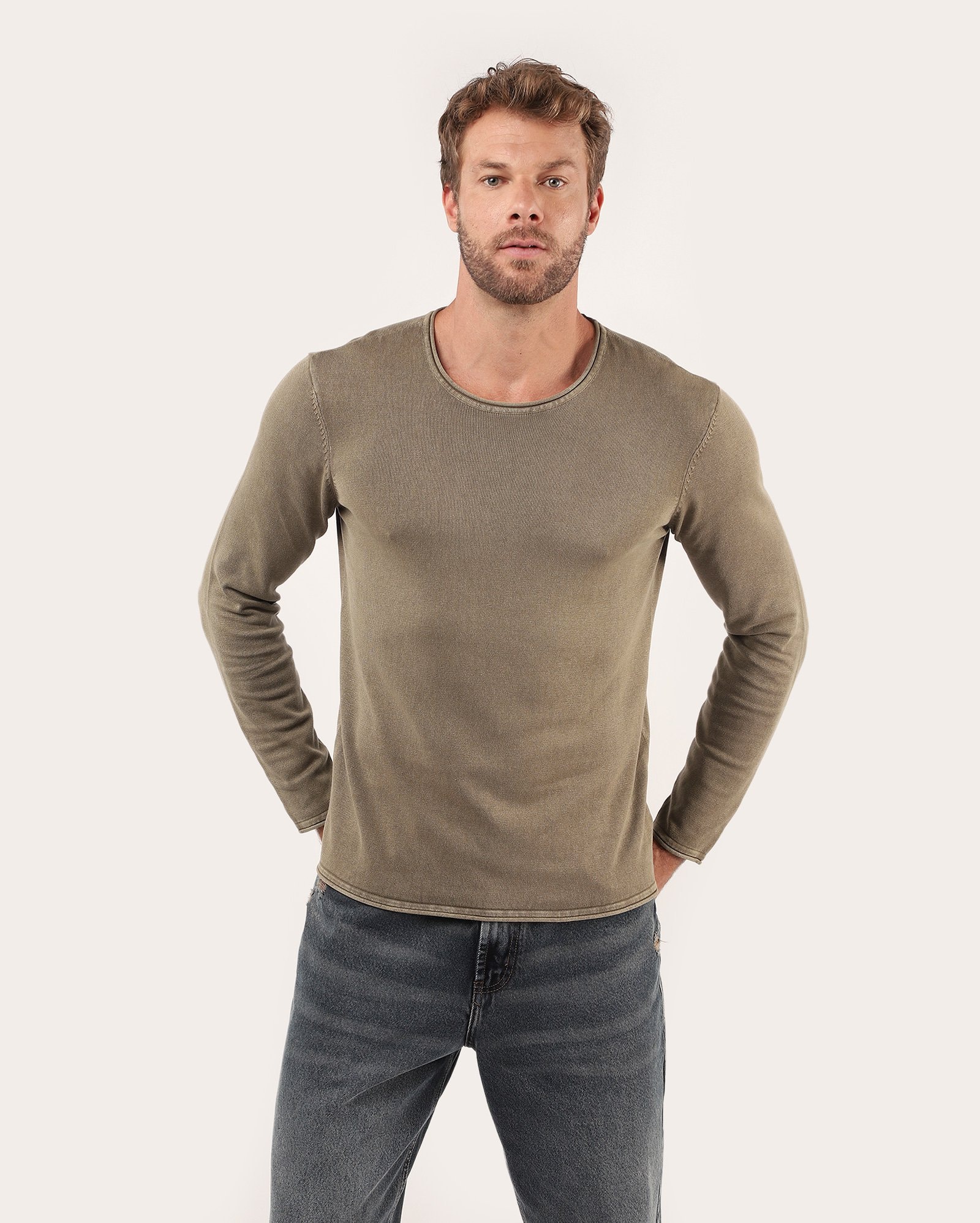 Suéter masculino de tricot regular - Verde Musgo
