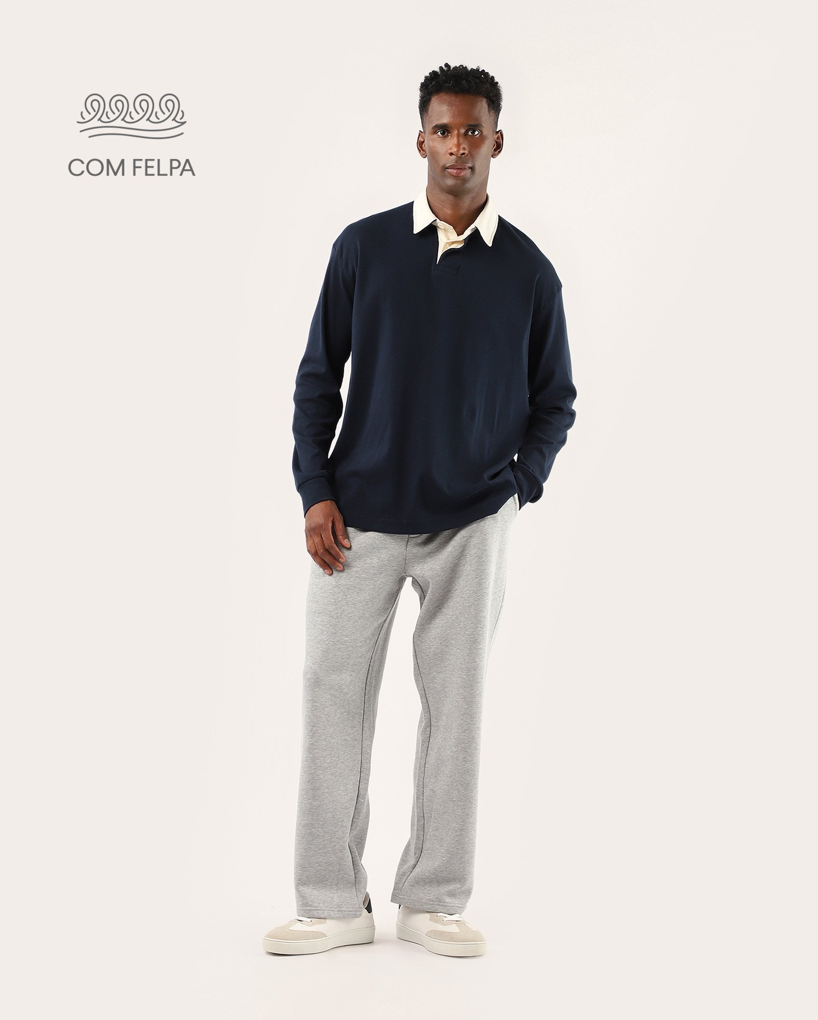 Calça masculina reta em malha - preta - Cinza Claro Mescla