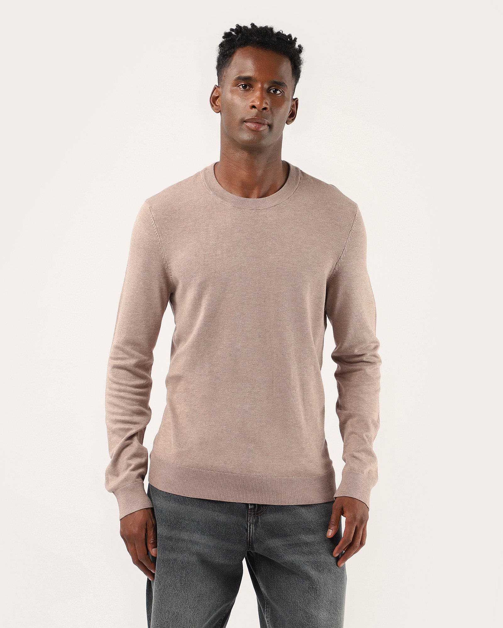 Suéter masculino de tricot básico - marrom