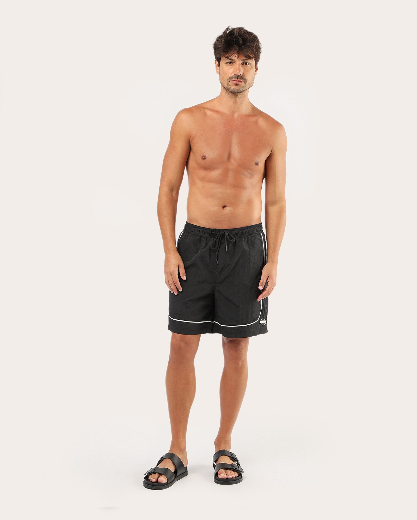 Short água masculino reto com cordão - Preto