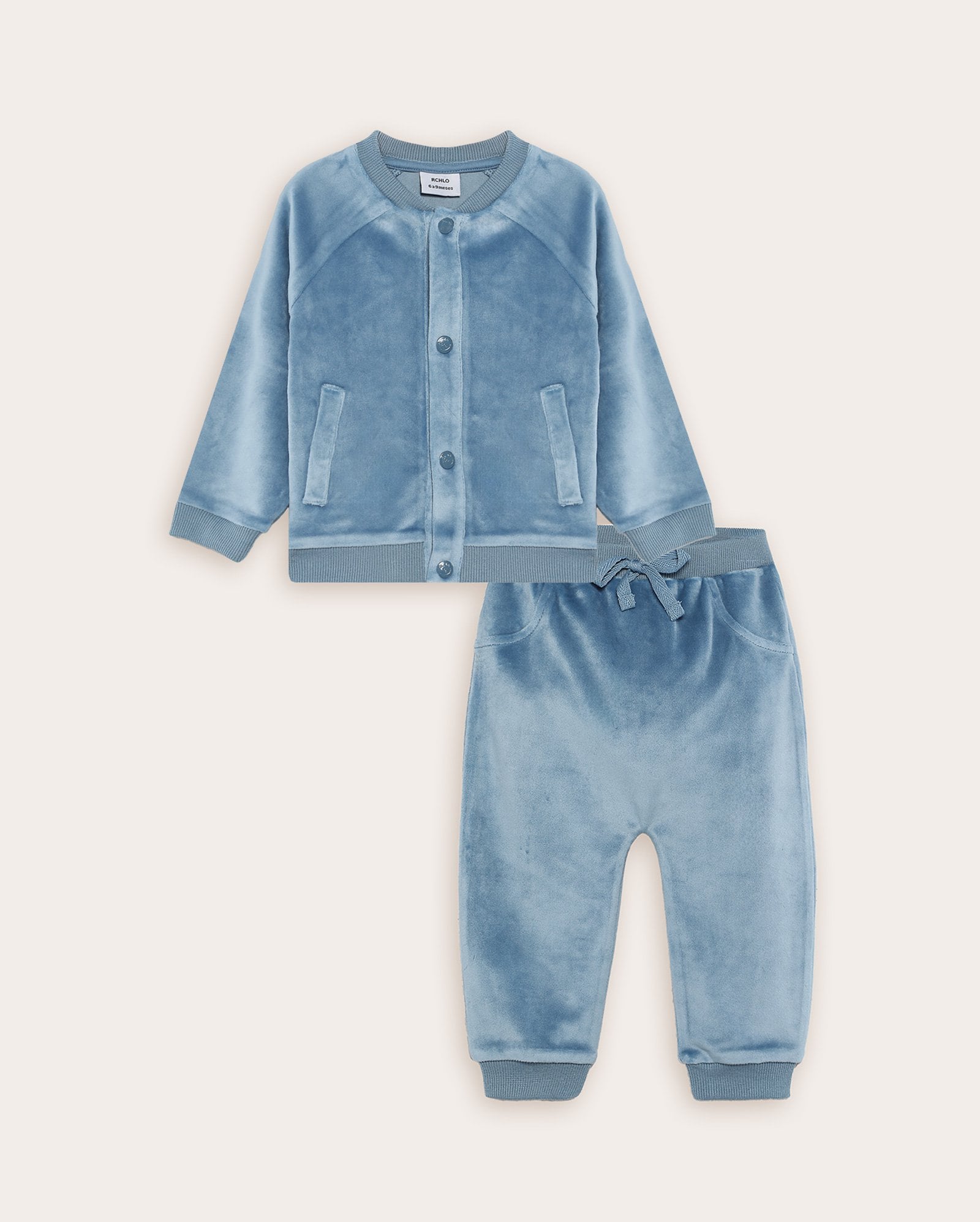 Conjunto longo bebê 2 peças plush raglan - azul