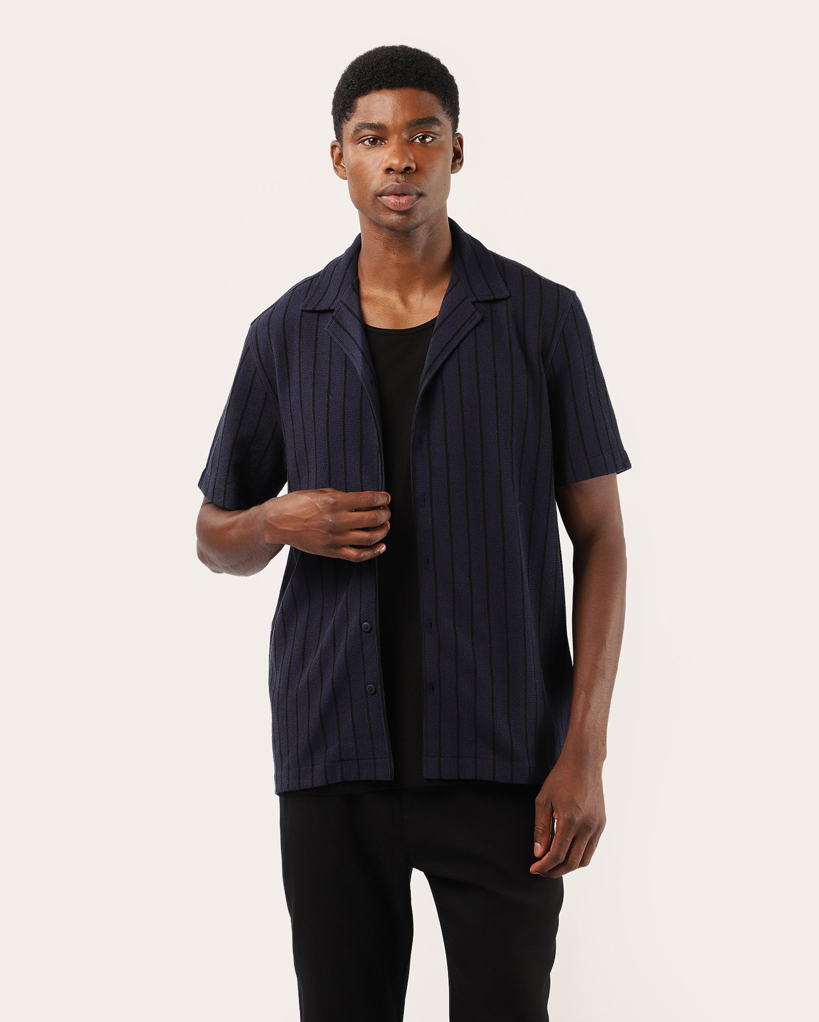 Camisa masculina regular texturizada listrada - azul