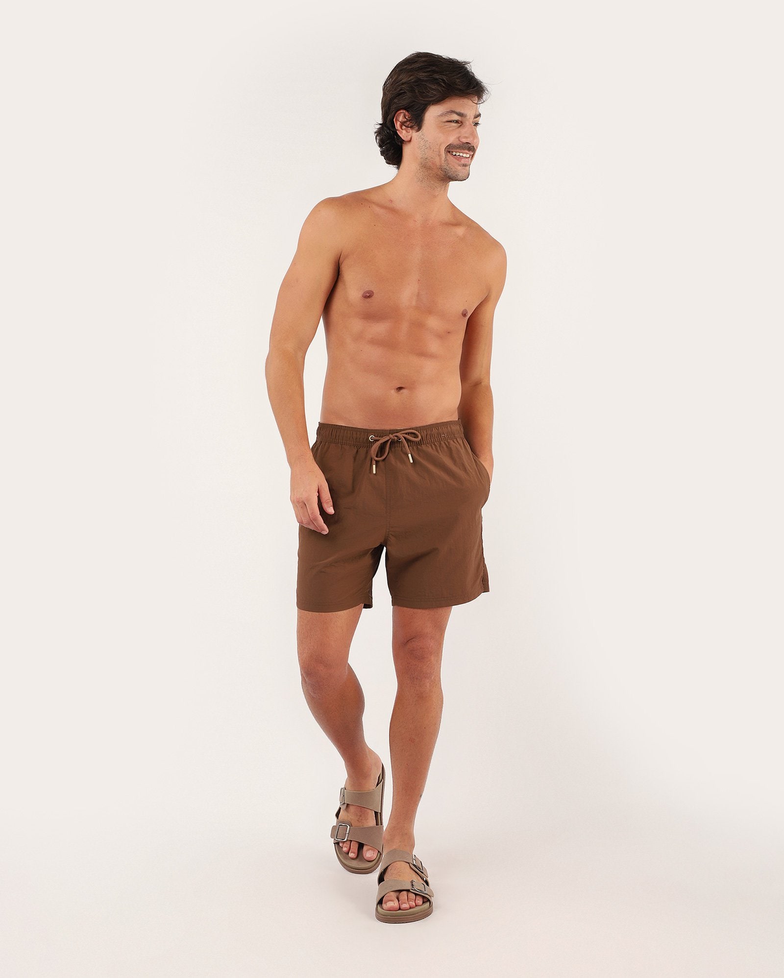 Short água masculino com amarração - marrom