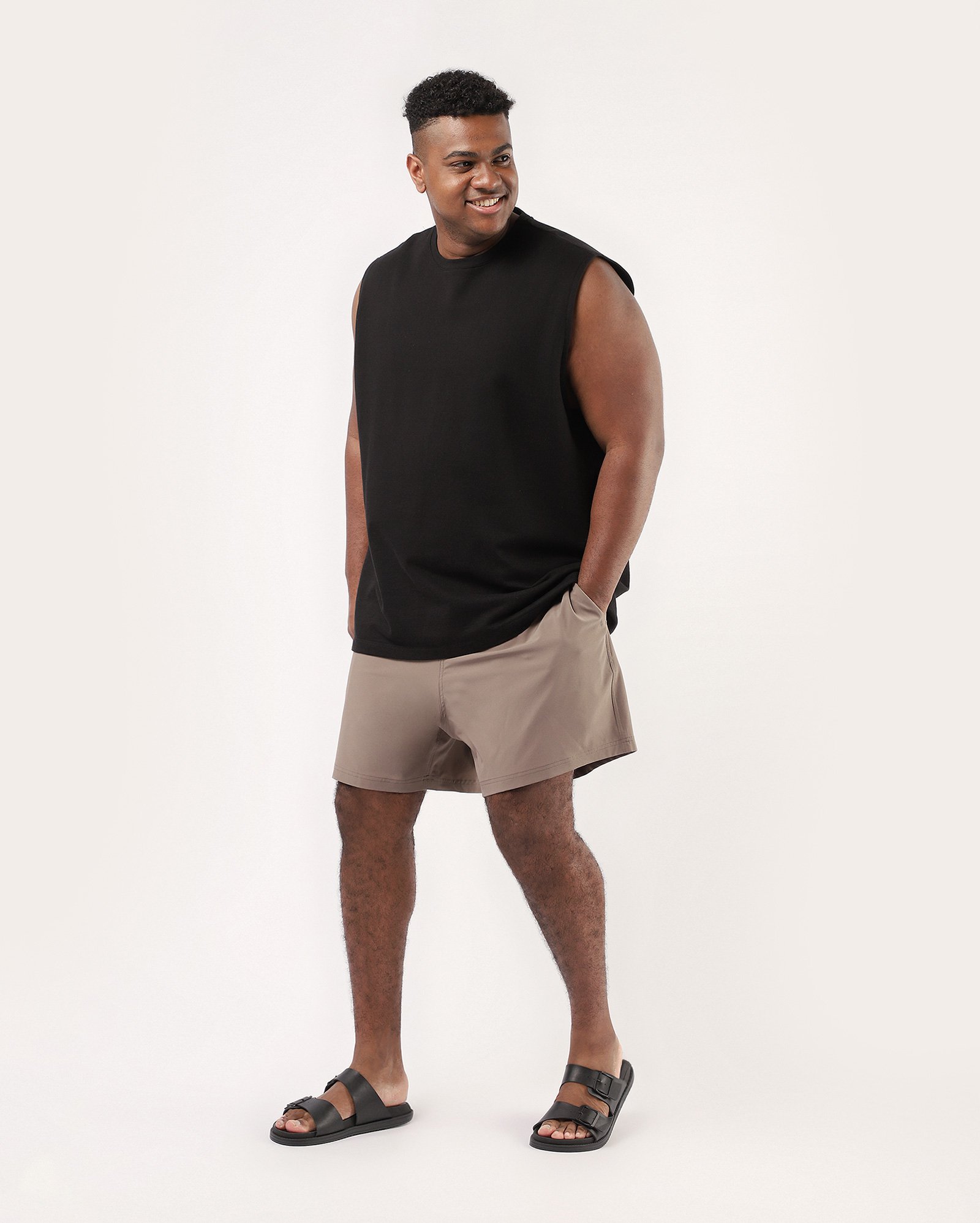 Short água plus size masculina reto com amarração - Marrom