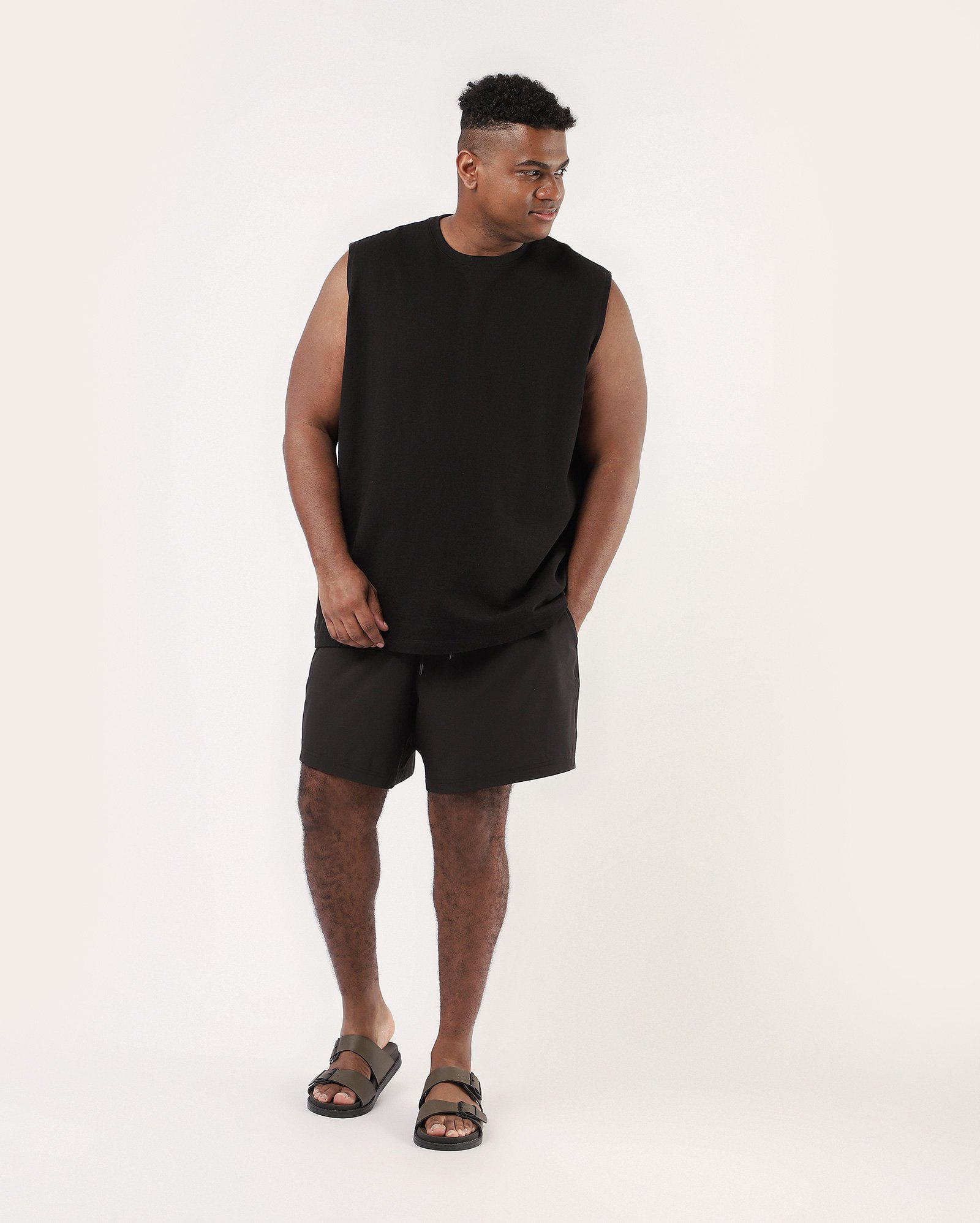 Short água plus size masculina reto com amarração - Preto
