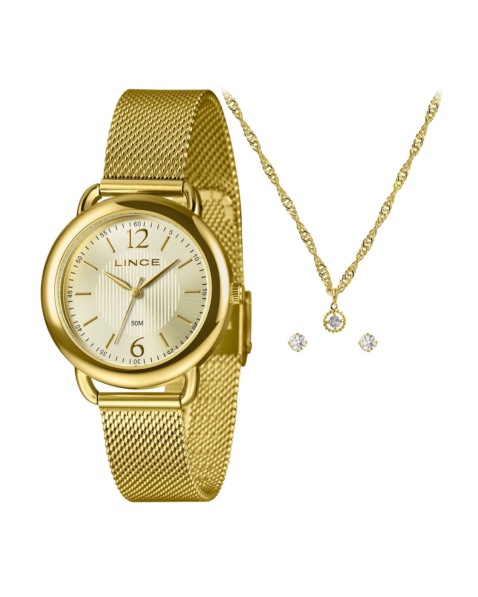 Kit relógio analógico feminino LRGM020L36 K0F8C2 + conjunto dourado | Lince