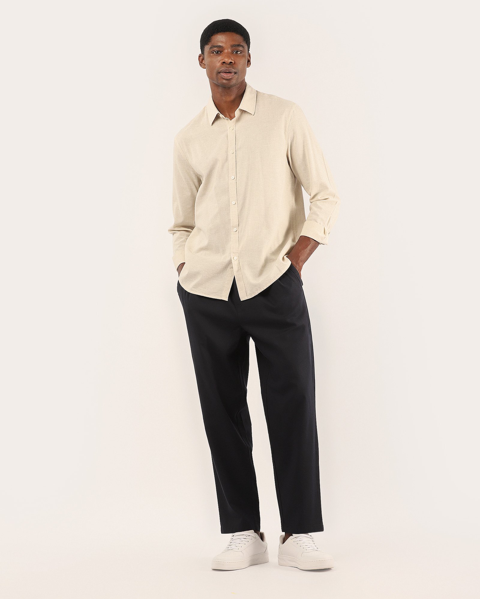 Calça masculina com linho reta – azul