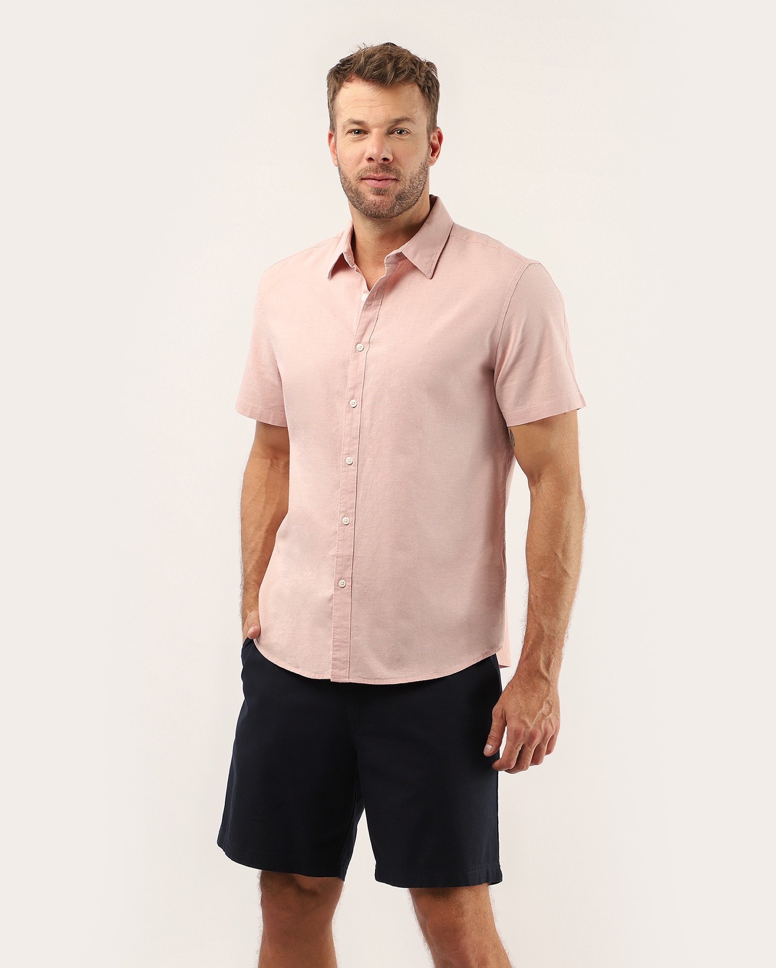 Camisa masculina regular com linho - rosa