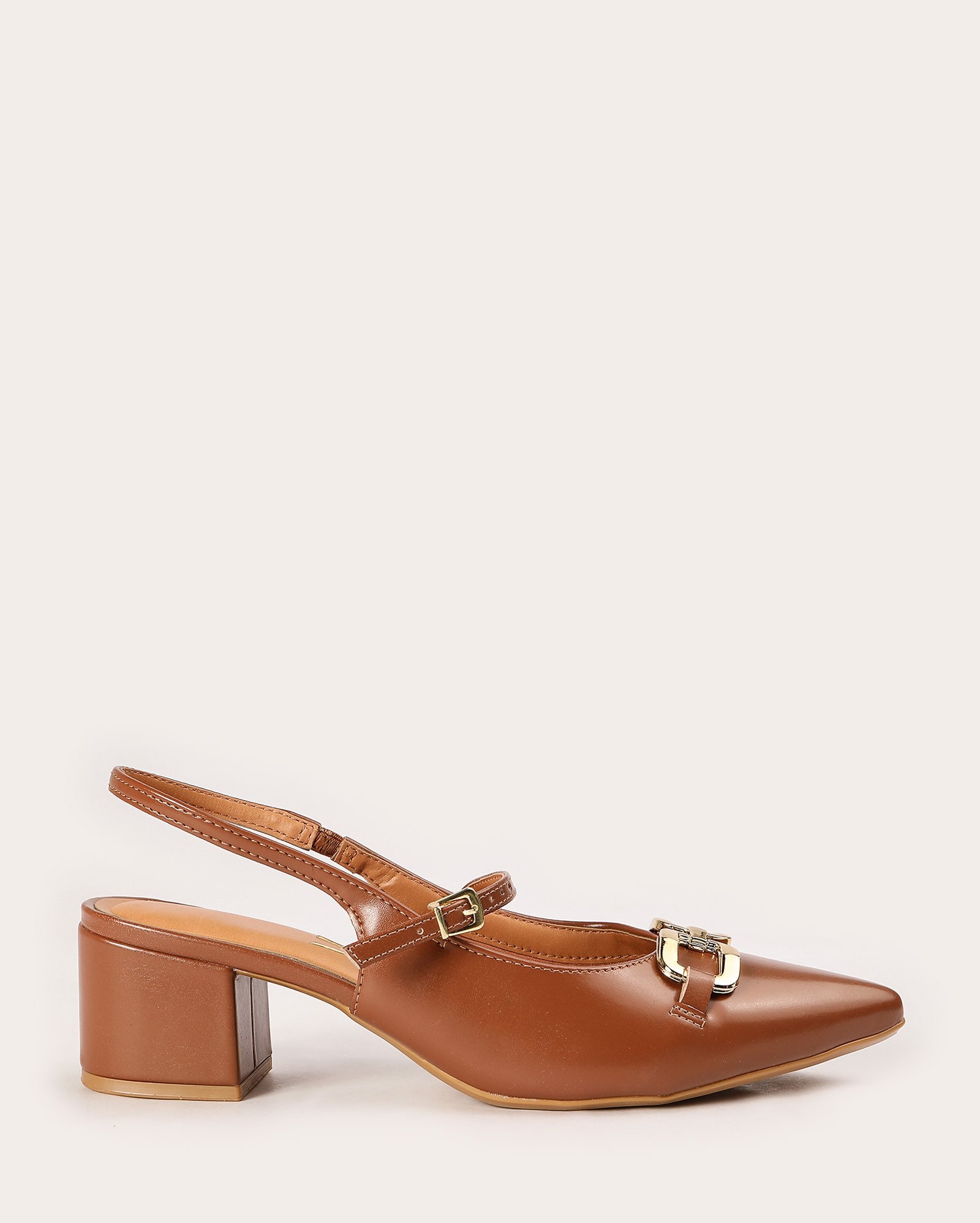 Sapato scarpin slingback salto grosso - marrom | Vizzano
