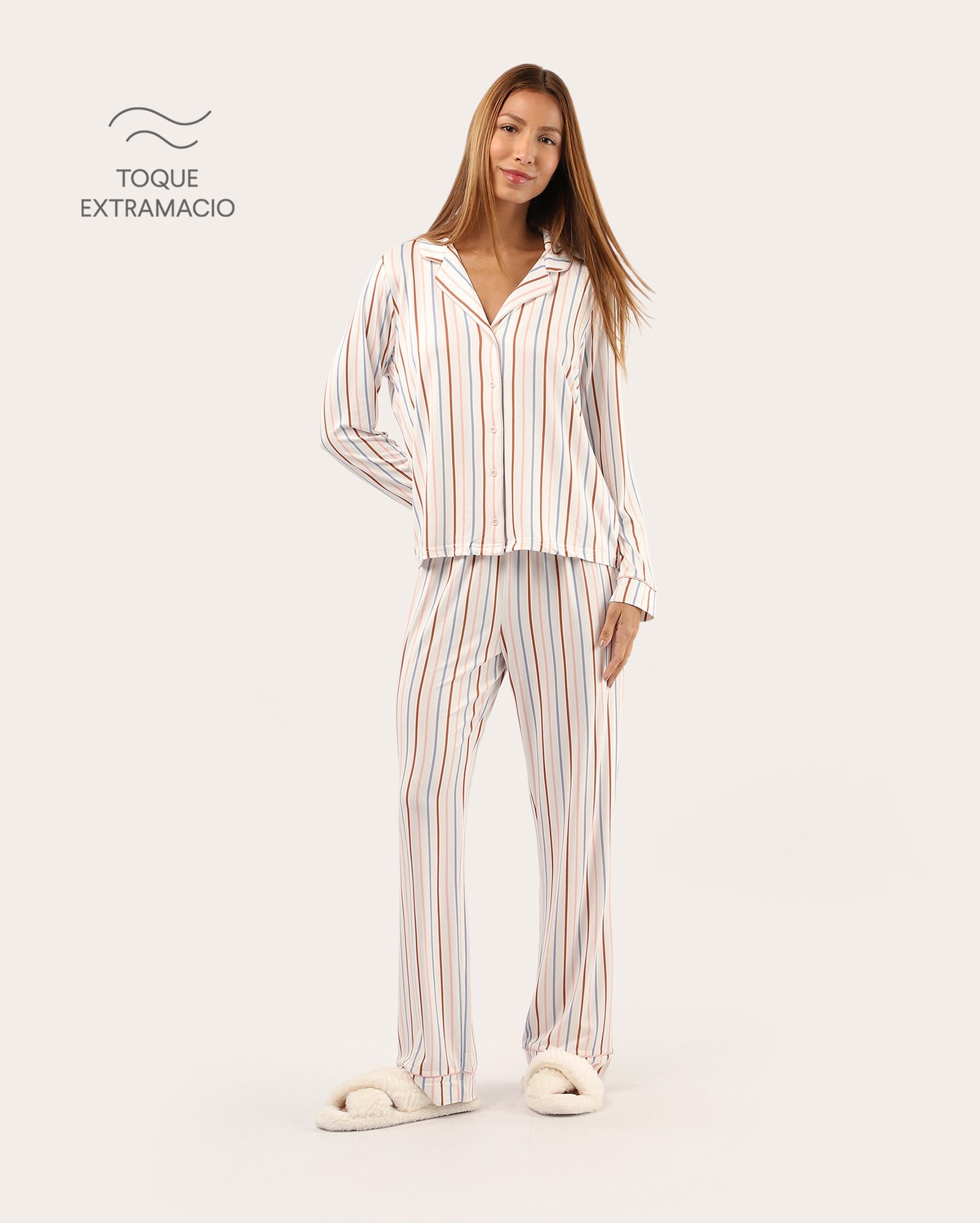 Pijama longo feminino americano listrado - multicor