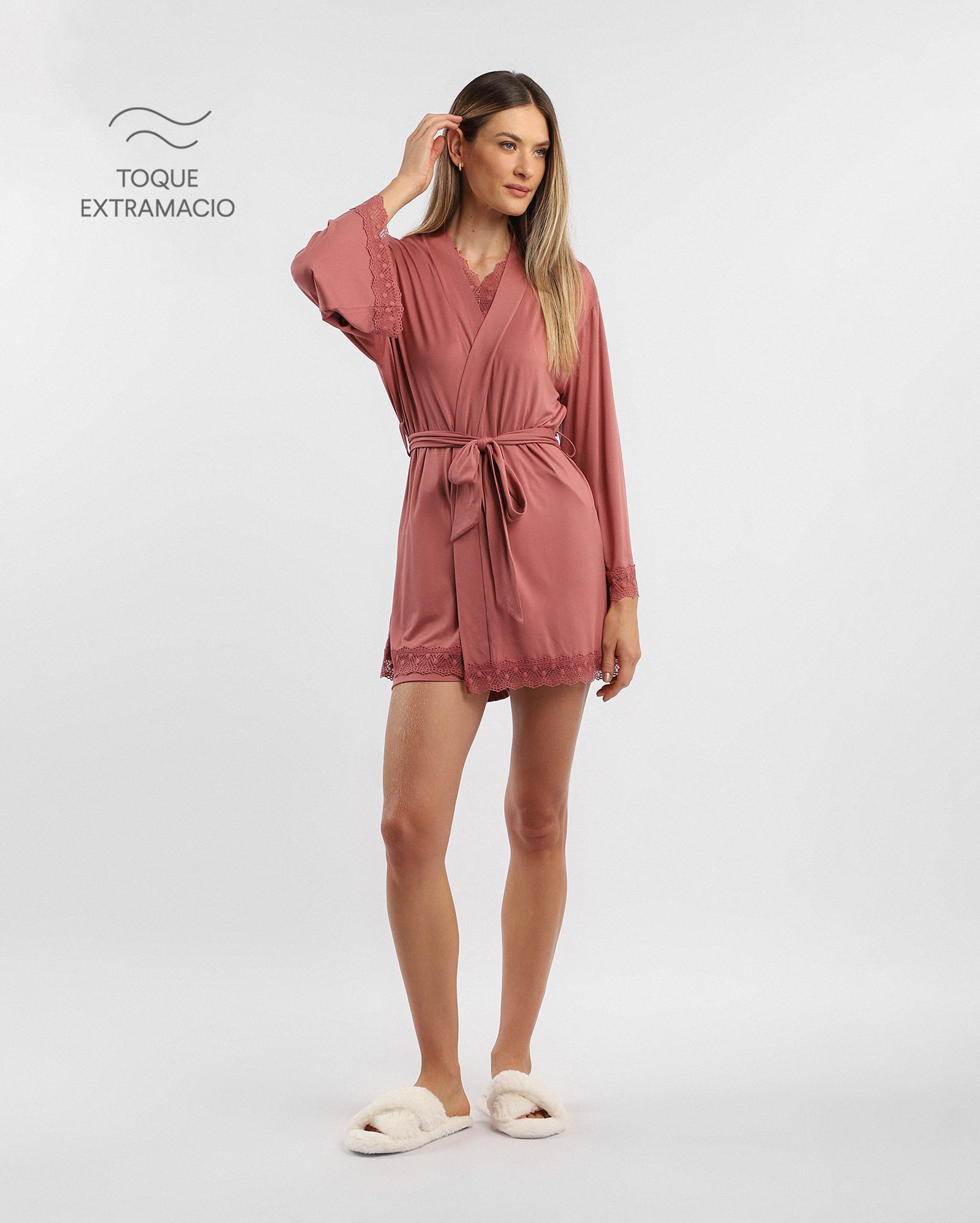 Robe feminino com faixa de amarração - rosa