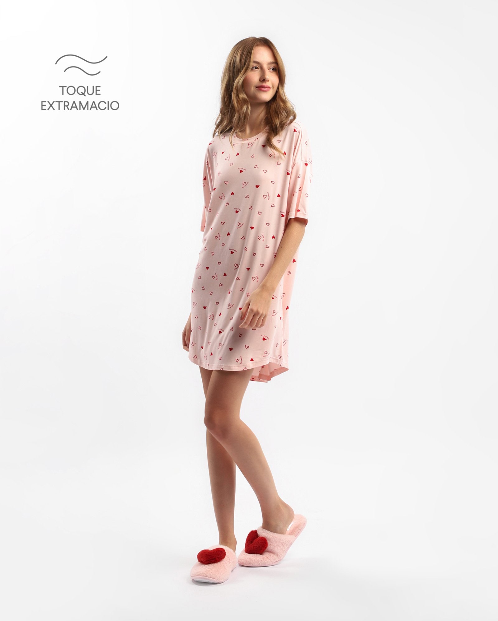 Camisola curta estampa de coração - rosa