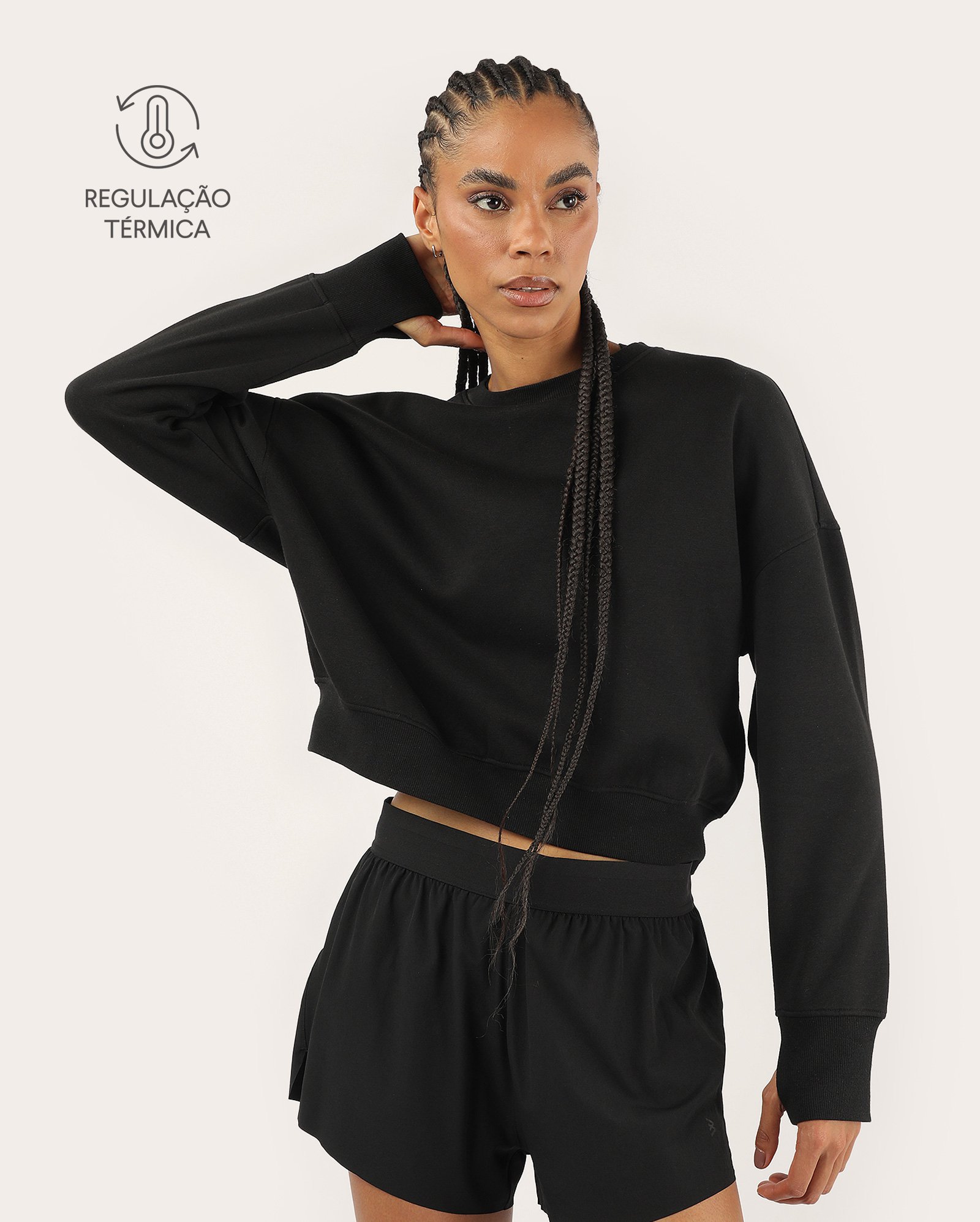 Blusa de moletom feminina esportiva - Preto | Body Work