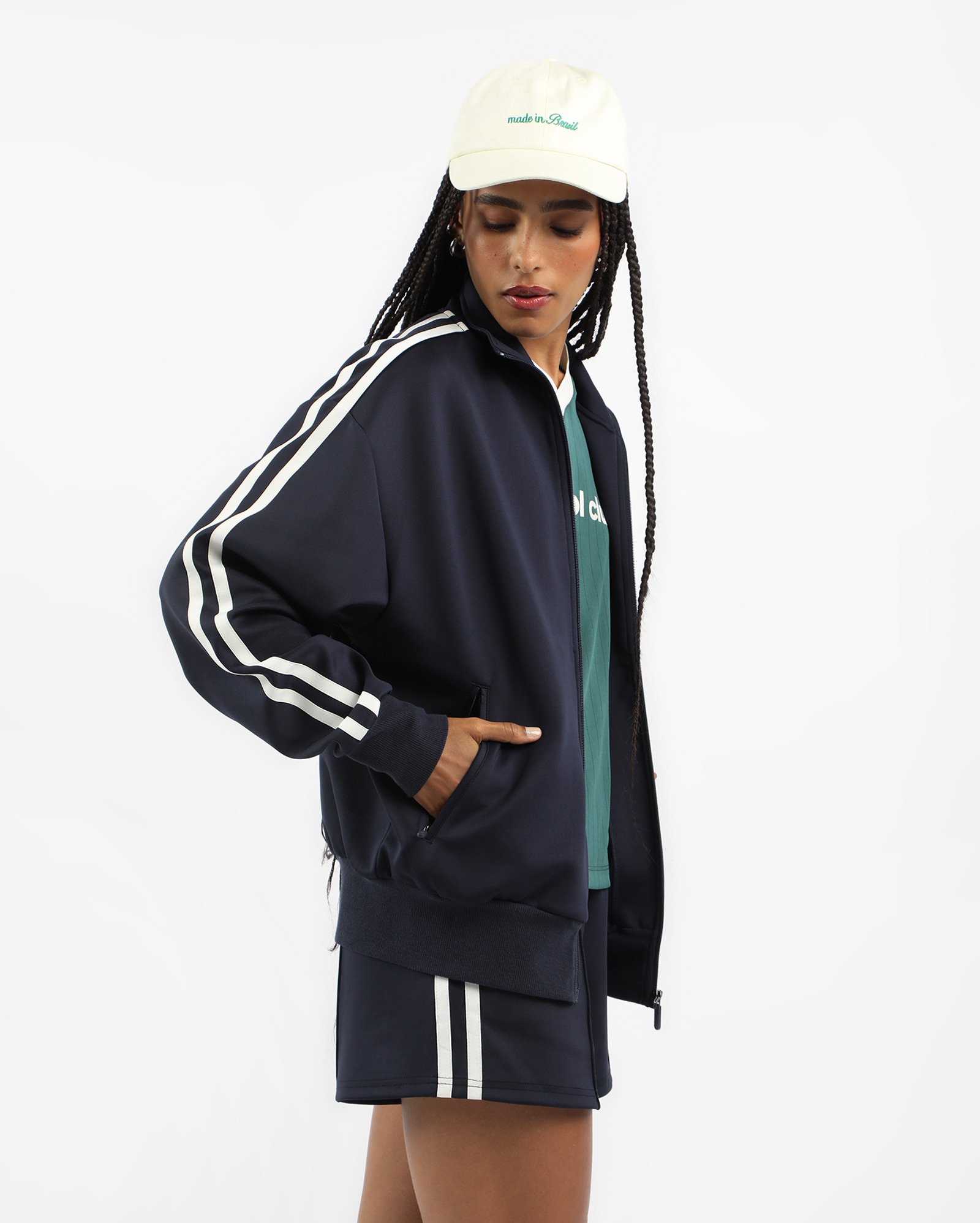 Jaqueta esportiva feminina oversized - Azul Escuro | Body Work