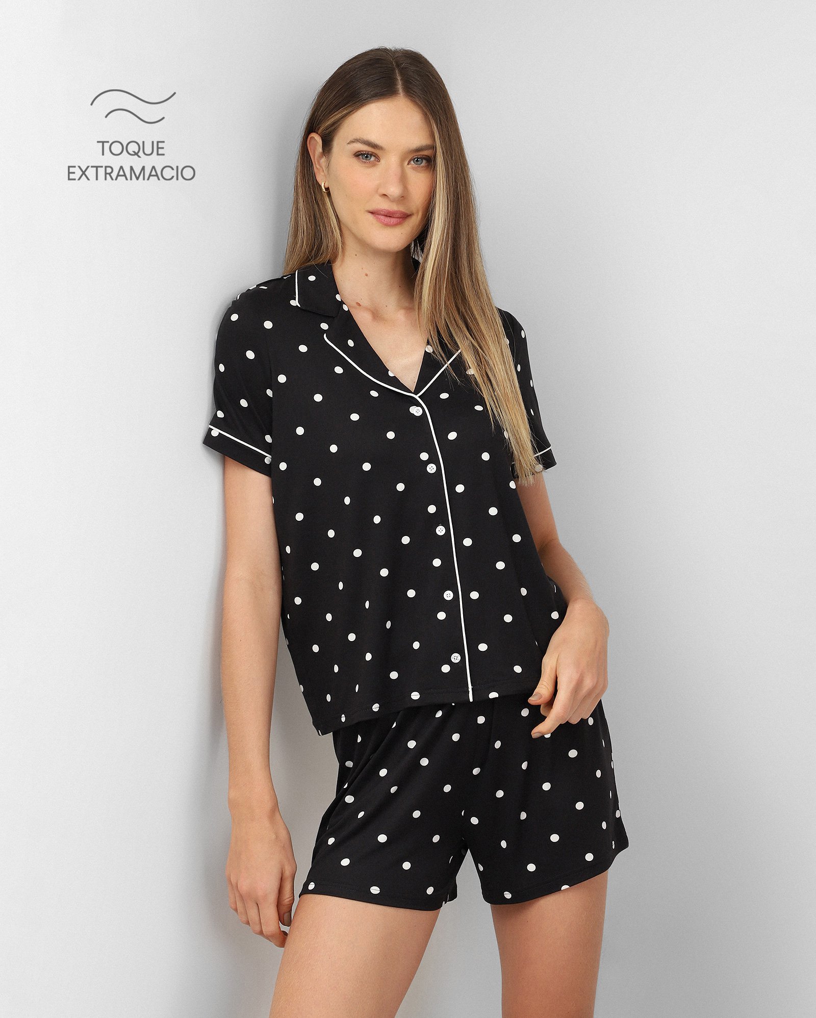 Pijama curto feminino americano poá - preto