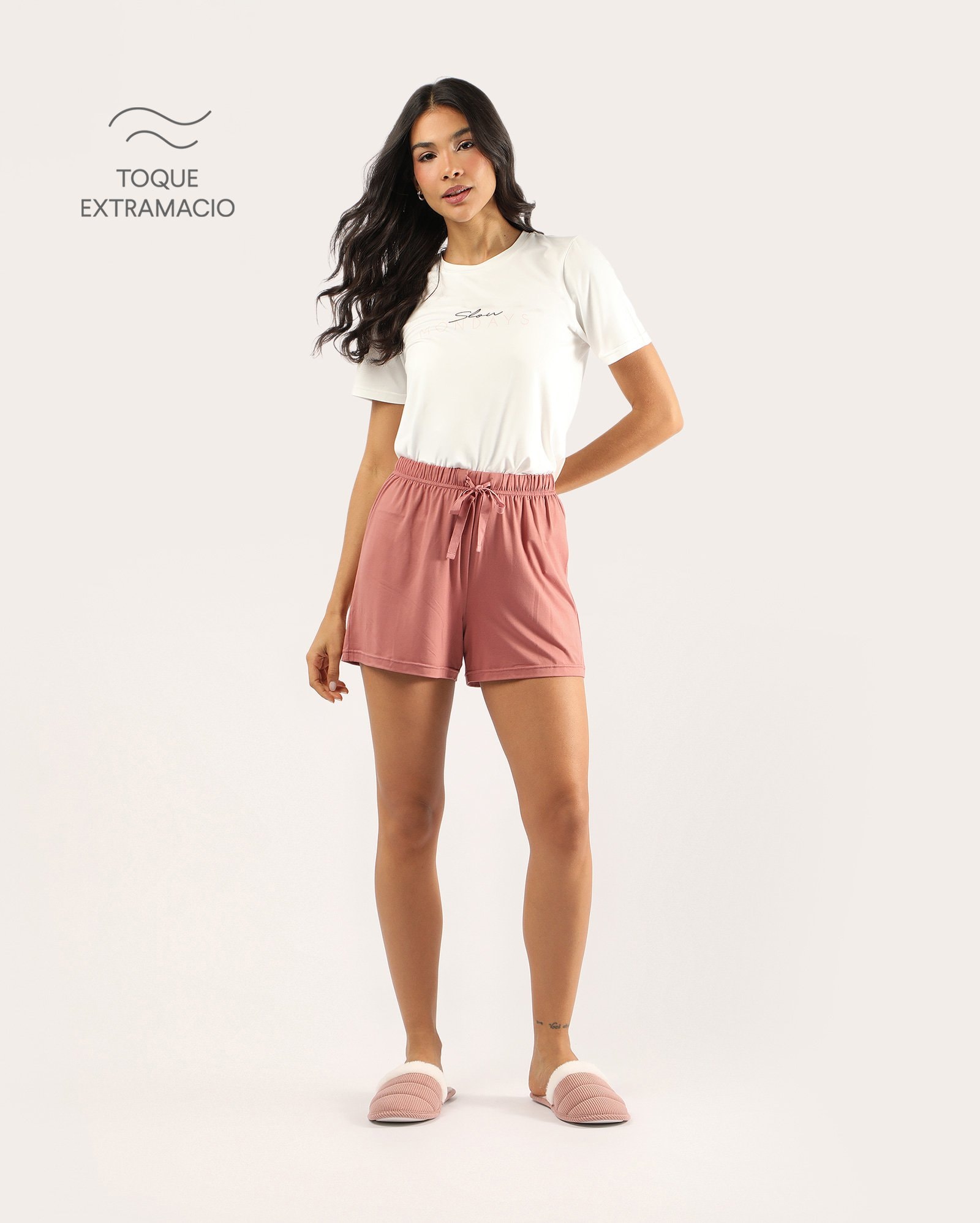 Short pijama feminino básico - rosa