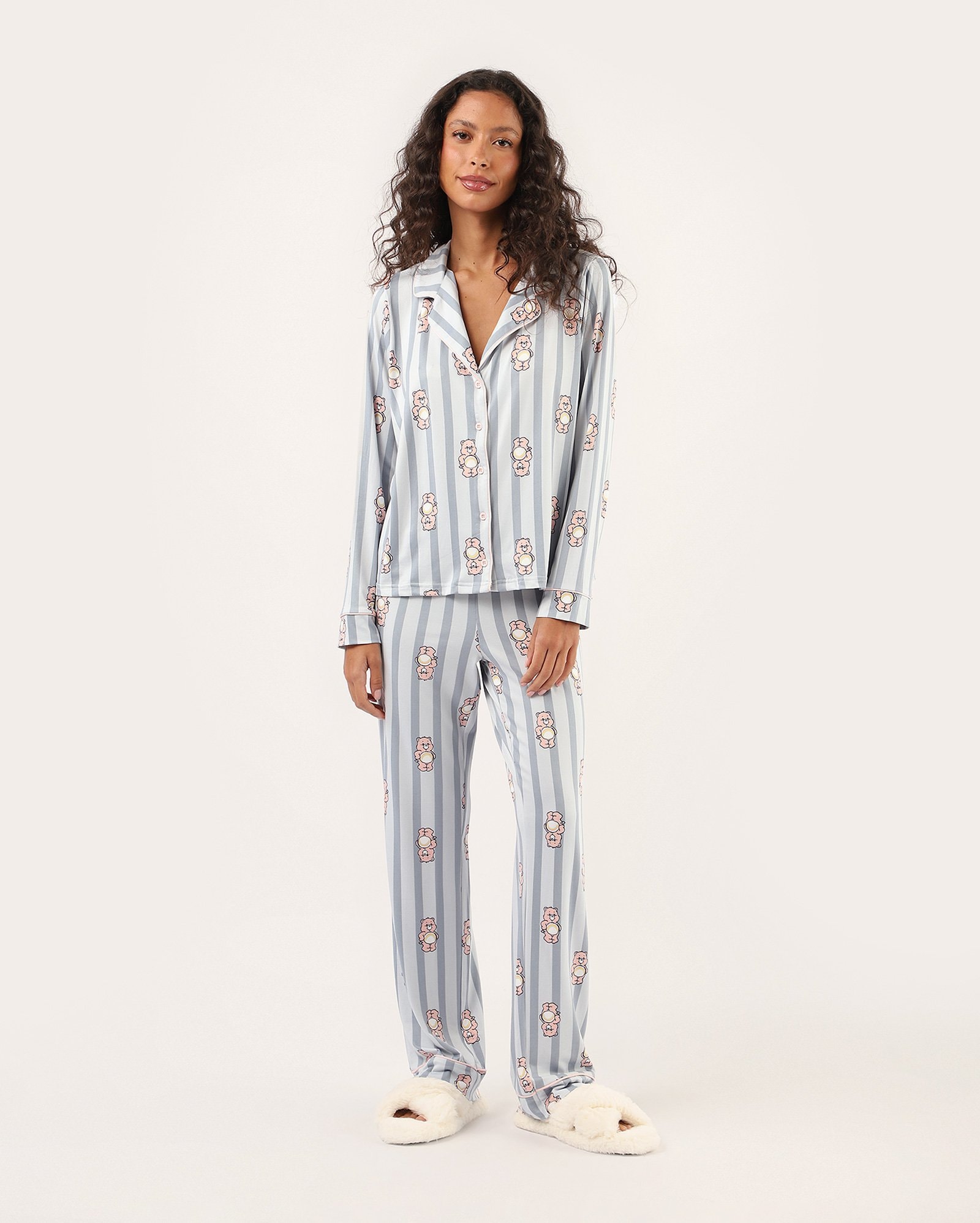Pijama longo feminino americano listrado - multicor | Ursinhos Carinhosos