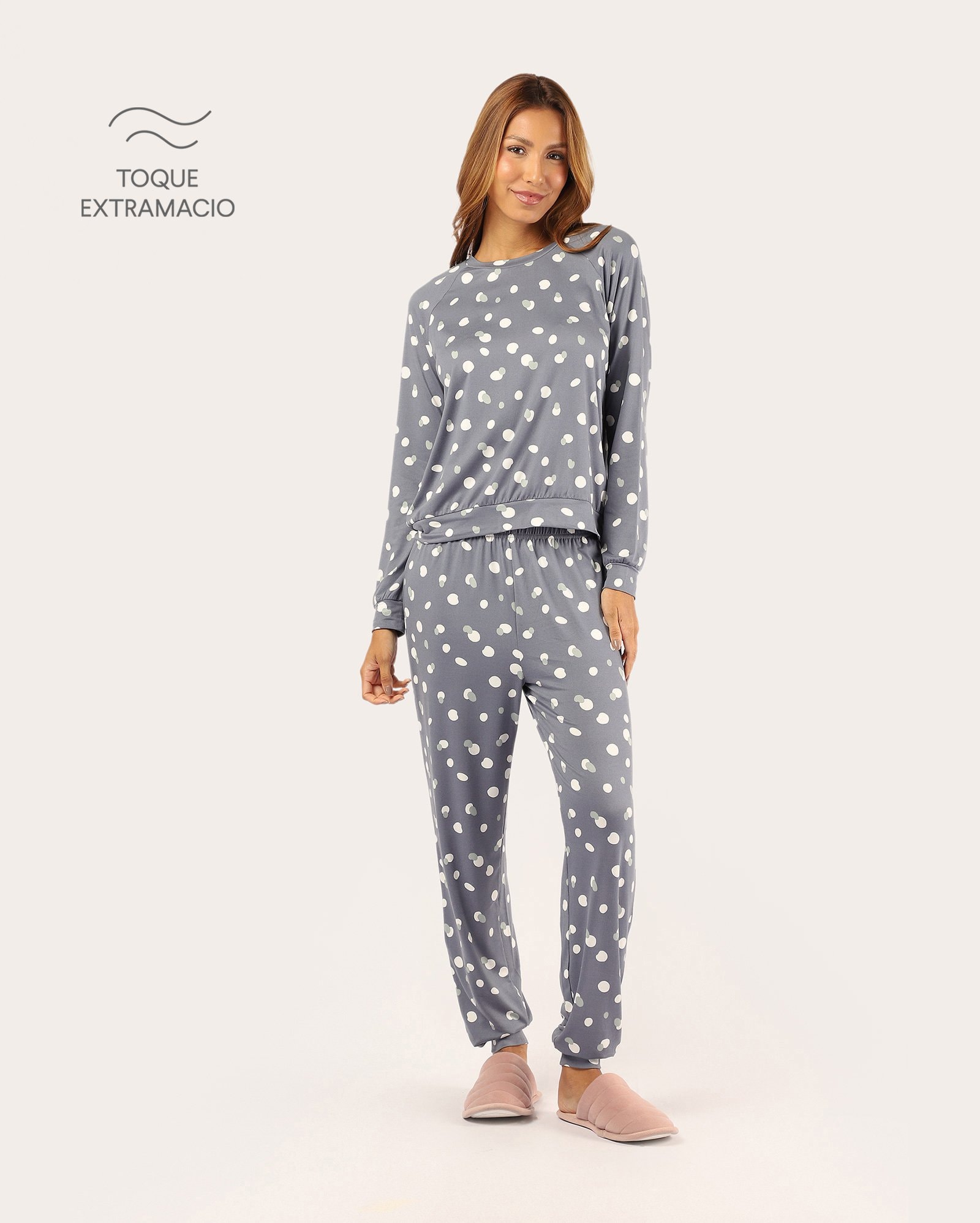 Pijama longo feminino poá - azul