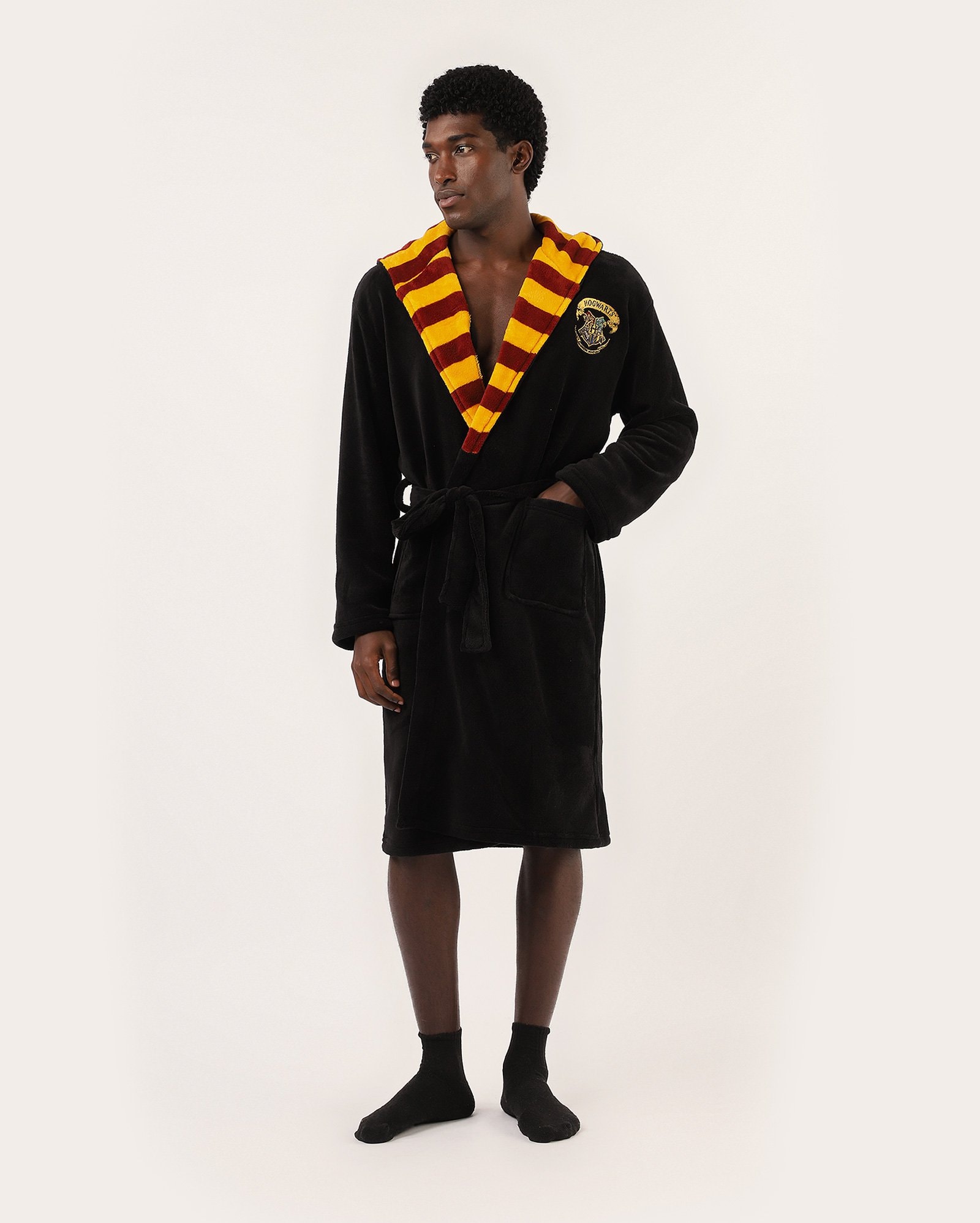 Roupão masculino em fleece Hogwarts - preto | Harry Potter
