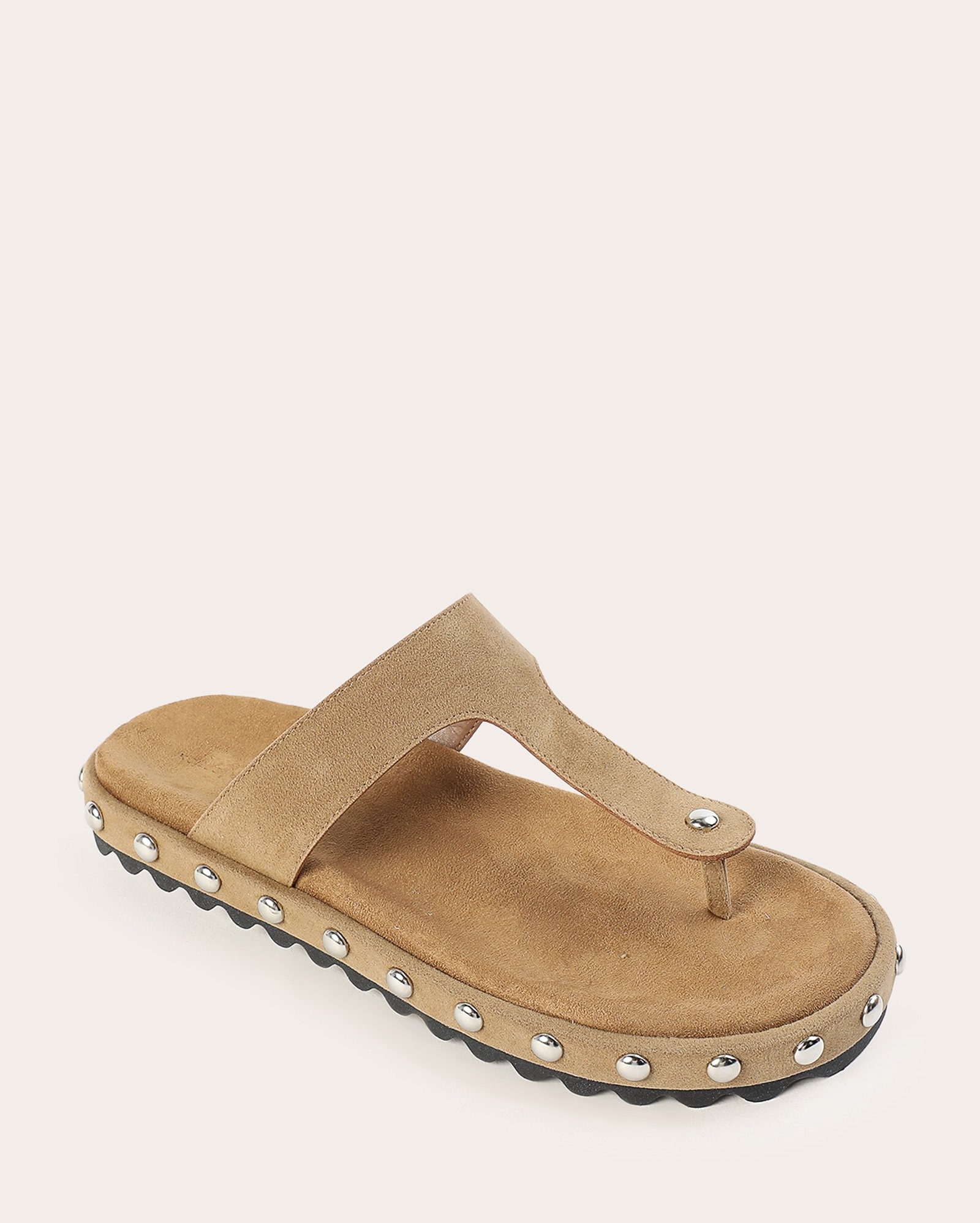 Sandália rasteira feminina suede com tachas metálicas - marrom
