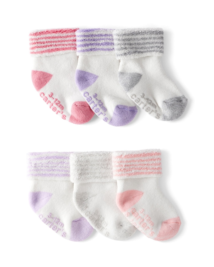 Kit meia bebê 6 pares fleece com listras