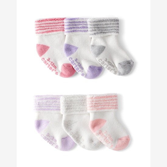 Kit meia bebê 6 pares fleece com listras multicor | Carter's