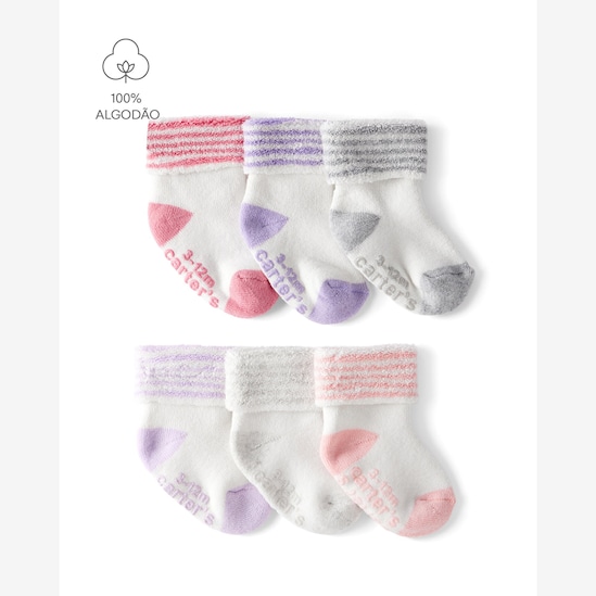 Kit meia bebê 6 pares fleece com listras multicor | Carter's