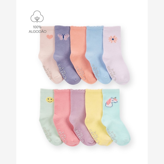 Kit meia bebê 10 pares delicados multicor | Carter's