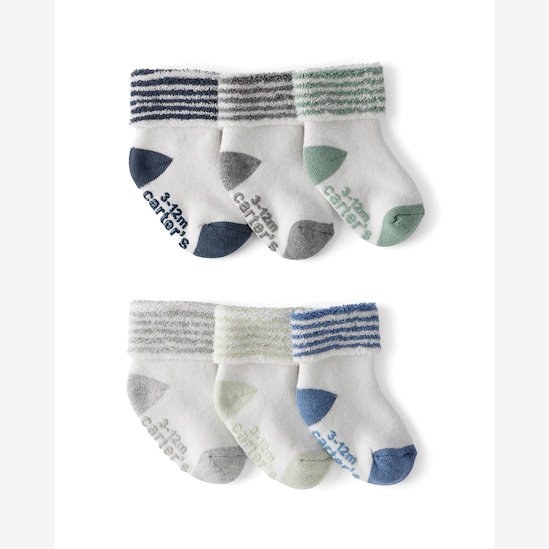 Kit meia bebê 6 pares fleece com listras multicor | Carter's