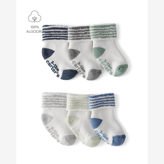Kit meia bebê 6 pares fleece com listras multicor | Carter's