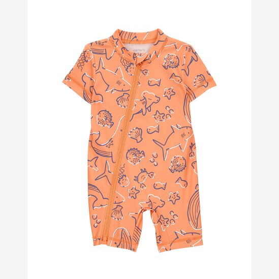 Macaquinho de praia bebê fundo do mar laranja | Carter's
