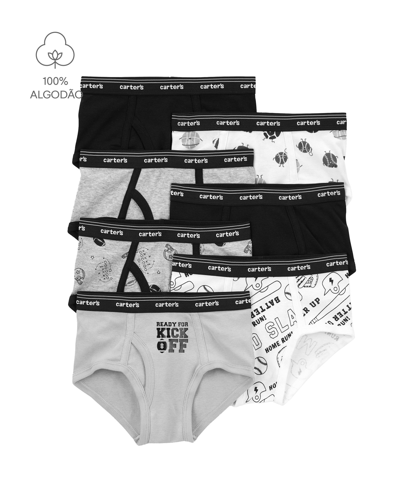 Kit cueca infantil 7 peças slip esportes multicor | Carter's