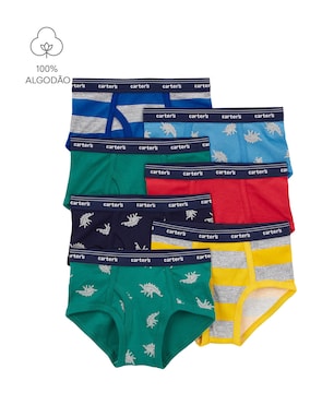 Kit cueca infantil 7 peças slip dinossauros multicor | Carter's