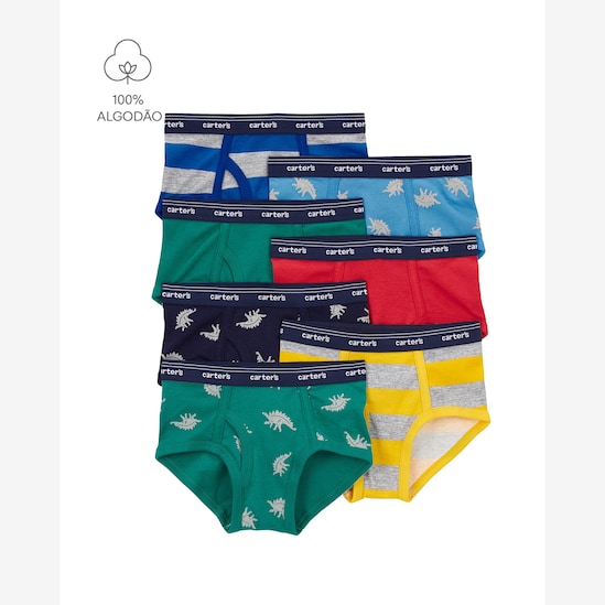 Kit cueca infantil 7 peças slip dinossauros multicor | Carter's