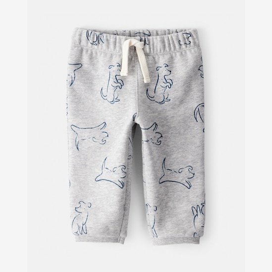 Calça de moletom bebê dogs e cós de elástico cinza | Carter's