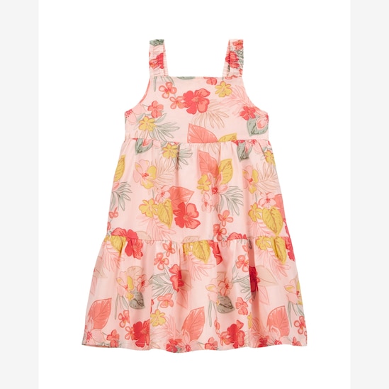 Vestido infantil evasê floral tropical rosa | Carter's