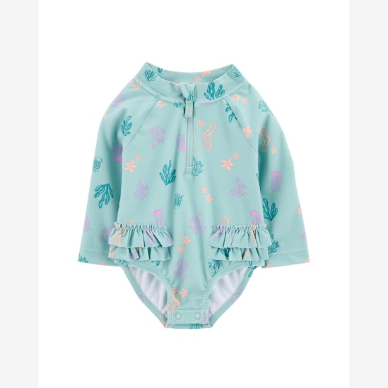 Maiô bebê fundo do mar com babados azul | Carter's