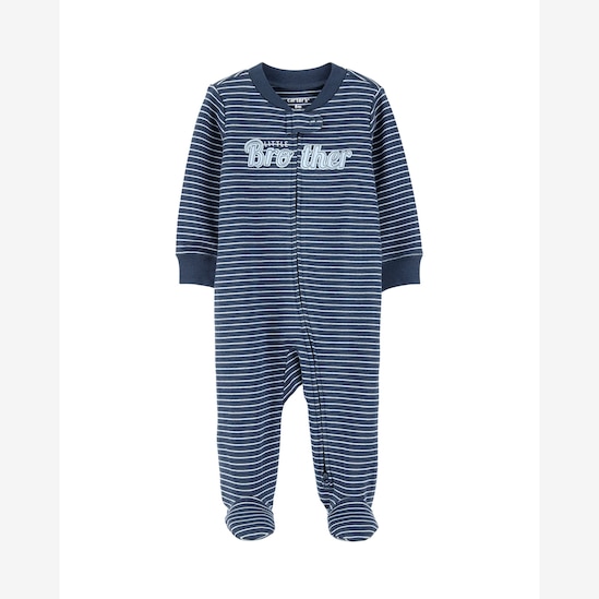 Macacão bebê manga longa com pezinho listrado azul | Carter's