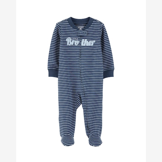 Macacão bebê manga longa com pezinho listrado azul | Carter's