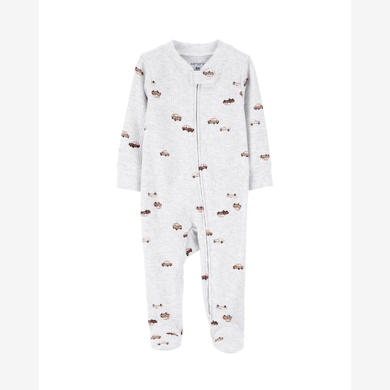 Macacão bebê manga longa com pezinho carros cinza | Carter's