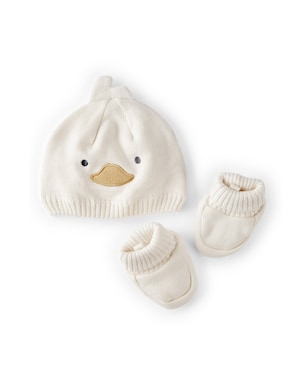 Kit touca bebê com pantufa patinho off-white | Carter's