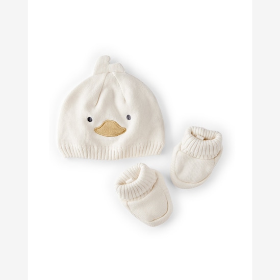 Kit touca bebê com pantufa patinho off-white | Carter's