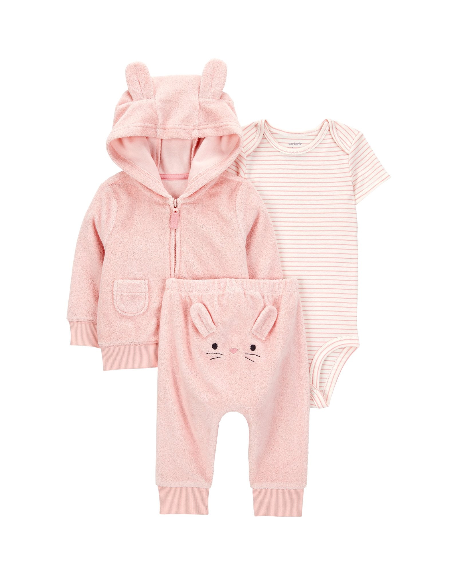 Conjunto longo bebê 3 peças atoalhados ratinho rosa | Carter's